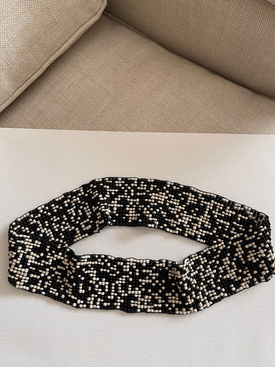 Beaded Black & White Stretch Belt vintage handmade RARE main image 4